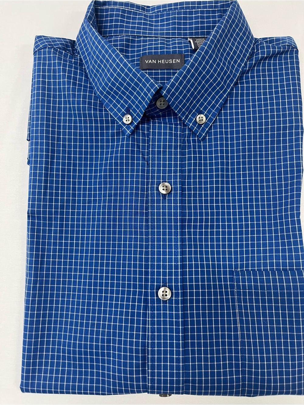 Van Heusen Men's Royal Blue Windowpane Button-Down Shirt 16.5” large 1086